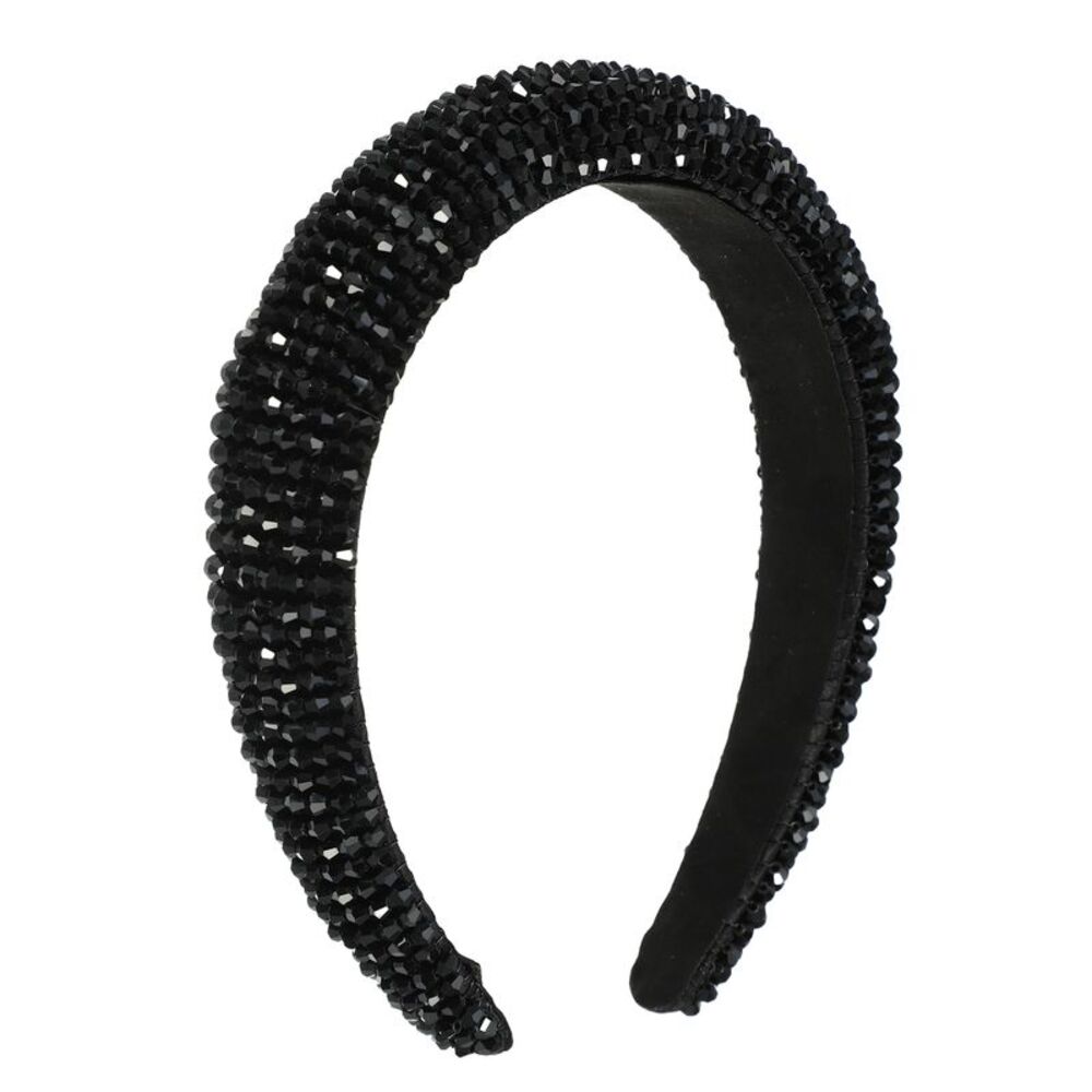 Rhinestone Bling Padded Sparkle Faux Crystal Headbands Black 1.18 Inch Wide